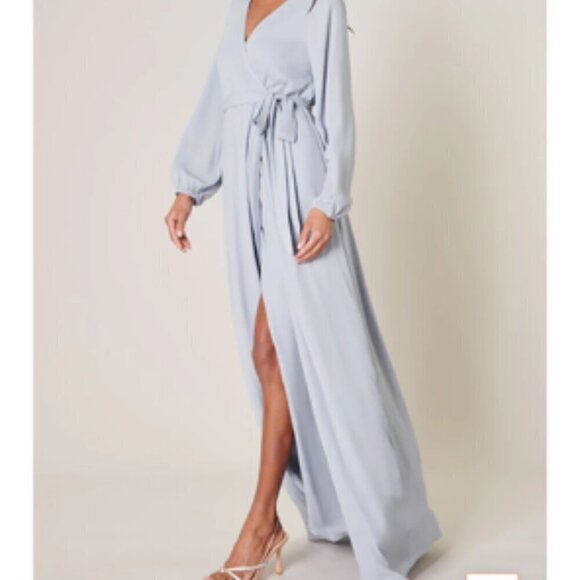NWT Sugarlips Wholehearted Dusty Blue Faux Wrap Maxi Dress Medium - Picture 14 of 16